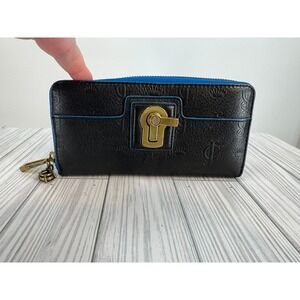 VTG Juicy‎ Couture Wallet Clutch Organizer Black Blue Zip Around Turn Lock Y2K